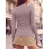 image:imageANRABESS Women Long Sleeve Shirts Ribbed Fitted TopsGrey Pink