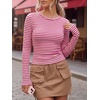image:imageANRABESS Women Long Sleeve Shirts Ribbed Fitted TopsHot Pink White