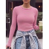 image:imageANRABESS Women Long Sleeve Shirts Ribbed Fitted TopsHot Pink White