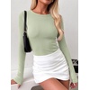 image:imageANRABESS Women Long Sleeve Shirts Ribbed Fitted TopsLight Green