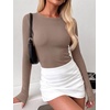 image:imageANRABESS Women Long Sleeve Shirts Ribbed Fitted TopsLight Khaki