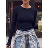image:imageANRABESS Women Long Sleeve Shirts Ribbed Fitted TopsNavy Blue