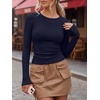 image:imageANRABESS Women Long Sleeve Shirts Ribbed Fitted TopsNavy Blue