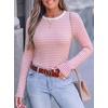 image:imageANRABESS Women Long Sleeve Shirts Ribbed Fitted TopsPink Striped