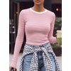 image:imageANRABESS Women Long Sleeve Shirts Ribbed Fitted TopsPink Striped