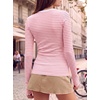 image:imageANRABESS Women Long Sleeve Shirts Ribbed Fitted TopsPink Striped