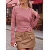 image:imageANRABESS Women Long Sleeve Shirts Ribbed Fitted TopsRed White