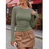image:imageANRABESS Women Long Sleeve Shirts Ribbed Fitted TopsSage Green