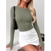 image:imageANRABESS Women Long Sleeve Shirts Ribbed Fitted TopsSage Green