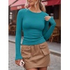 image:imageANRABESS Women Long Sleeve Shirts Ribbed Fitted TopsTeal