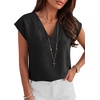 image:imageANRABESS Women Tops Business Casual Cap Sleeve Dressy Blouse V Neck ShirtsBlack