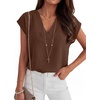 image:imageANRABESS Women Tops Business Casual Cap Sleeve Dressy Blouse V Neck ShirtsBrown