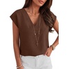image:imageANRABESS Women Tops Business Casual Cap Sleeve Dressy Blouse V Neck ShirtsBrown
