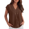 image:imageANRABESS Women Tops Business Casual Cap Sleeve Dressy Blouse V Neck ShirtsBrown