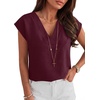 image:imageANRABESS Women Tops Business Casual Cap Sleeve Dressy Blouse V Neck ShirtsBurgundy