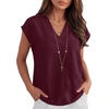 image:imageANRABESS Women Tops Business Casual Cap Sleeve Dressy Blouse V Neck ShirtsBurgundy