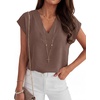 image:imageANRABESS Women Tops Business Casual Cap Sleeve Dressy Blouse V Neck ShirtsCoffee
