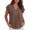 image:imageANRABESS Women Tops Business Casual Cap Sleeve Dressy Blouse V Neck ShirtsCoffee