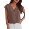 image:imageANRABESS Women Tops Business Casual Cap Sleeve Dressy Blouse V Neck ShirtsCoffee