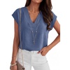 image:imageANRABESS Women Tops Business Casual Cap Sleeve Dressy Blouse V Neck ShirtsDark Blue