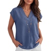 image:imageANRABESS Women Tops Business Casual Cap Sleeve Dressy Blouse V Neck ShirtsDark Blue