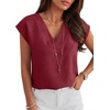 image:imageANRABESS Women Tops Business Casual Cap Sleeve Dressy Blouse V Neck ShirtsDark Red