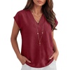 image:imageANRABESS Women Tops Business Casual Cap Sleeve Dressy Blouse V Neck ShirtsDark Red
