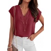 image:imageANRABESS Women Tops Business Casual Cap Sleeve Dressy Blouse V Neck ShirtsDark Red