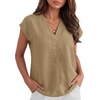 image:imageANRABESS Women Tops Business Casual Cap Sleeve Dressy Blouse V Neck ShirtsKhaki