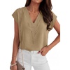image:imageANRABESS Women Tops Business Casual Cap Sleeve Dressy Blouse V Neck ShirtsKhaki