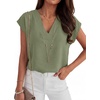 image:imageANRABESS Women Tops Business Casual Cap Sleeve Dressy Blouse V Neck ShirtsLight Green