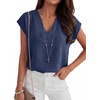 image:imageANRABESS Women Tops Business Casual Cap Sleeve Dressy Blouse V Neck ShirtsNavy Blue