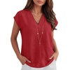 image:imageANRABESS Women Tops Business Casual Cap Sleeve Dressy Blouse V Neck ShirtsRed