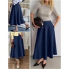 image:imageANRABESS Womens ALine Elastic High Waist Midi SkirtsNavy Blue