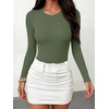 image:imageANRABESS Womens Built in Bra Long Sleeve Ribbed BodysuitsArmy Green