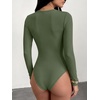 image:imageANRABESS Womens Built in Bra Long Sleeve Ribbed BodysuitsArmy Green