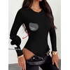 image:imageANRABESS Womens Built in Bra Long Sleeve Ribbed BodysuitsBlack