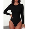 image:imageANRABESS Womens Built in Bra Long Sleeve Ribbed BodysuitsBlack