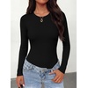 image:imageANRABESS Womens Built in Bra Long Sleeve Ribbed BodysuitsBlack