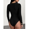 image:imageANRABESS Womens Built in Bra Long Sleeve Ribbed BodysuitsBlack