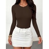 image:imageANRABESS Womens Built in Bra Long Sleeve Ribbed BodysuitsDeep Brown
