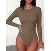 image:imageANRABESS Womens Built in Bra Long Sleeve Ribbed BodysuitsLight Brown