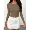 image:imageANRABESS Womens Built in Bra Long Sleeve Ribbed BodysuitsLight Brown