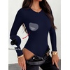 image:imageANRABESS Womens Built in Bra Long Sleeve Ribbed BodysuitsNavy Blue