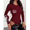 image:imageANRABESS Womens Built in Bra Long Sleeve Ribbed BodysuitsWine Red