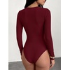 image:imageANRABESS Womens Built in Bra Long Sleeve Ribbed BodysuitsWine Red