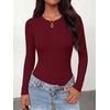 image:imageANRABESS Womens Built in Bra Long Sleeve Ribbed BodysuitsWine Red