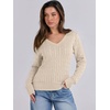 image:imageANRABESS Womens Cable Knit V Neck Long Sleeve Fitted Sweaters TopApricot