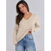 image:imageANRABESS Womens Cable Knit V Neck Long Sleeve Fitted Sweaters TopApricot