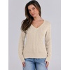 image:imageANRABESS Womens Cable Knit V Neck Long Sleeve Fitted Sweaters TopApricot